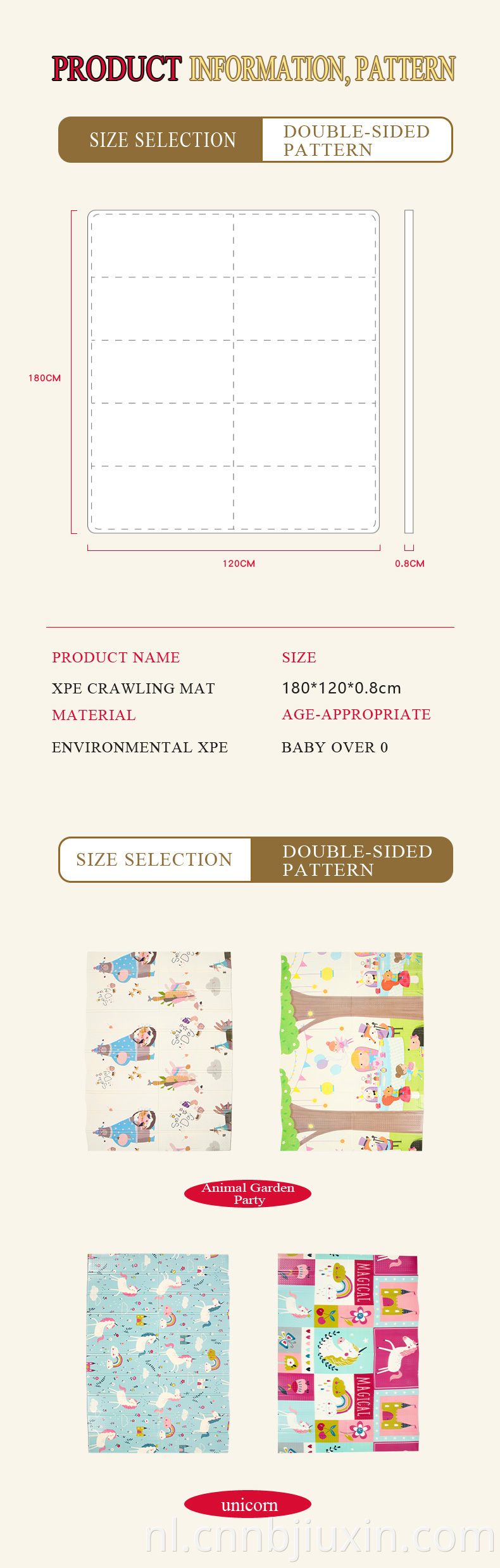 XPE Materialen Eco-vriendelijk dubbel ontwerp Niet-toxisch grote zachte schuim Baby Playling Mat For Kids Game